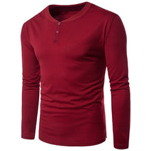 Load image into Gallery viewer, Mens Long Sleeve Plain T-shirt 2018 Autumn Fashion Men's Button Placket Front Henley Shirts Slim Fit Cotton Men Basic T-Shirt